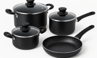 Jogo De Panelas 7 Peças Antiaderente Preto Com Tampa Vidro