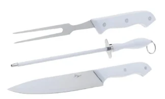 Kit Pro de Churrasco – Faca, Garfo e Chaira Afiador