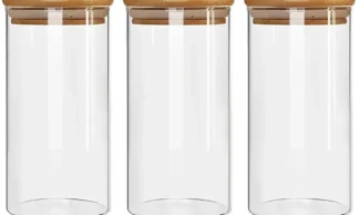 Kit 3 Pote Hermético Vidro Tampa Bambu 1000ml Mantimentos